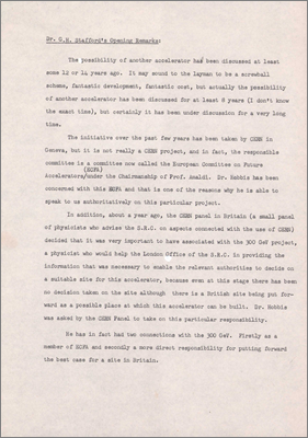 Draft of a talk given by Hobbis with an introduction by Stafford