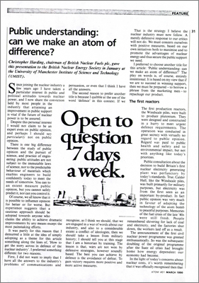 Public understanding: Can we make an atom of difference? (Feature from ATOM by Christopher Harding, March 1990)