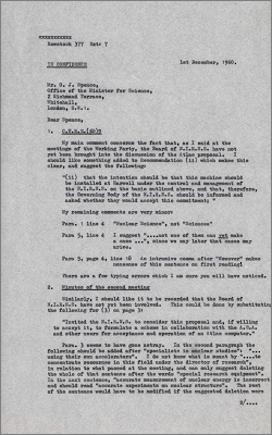 Letter to GJ Spence, Office of the Minister for Science concerning the Atlas proposal of which NIRNS is not yet part (1 December 1960)