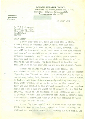 Letter from Jack Beattie, SRC with news from CERN and the office (12 July 1971)