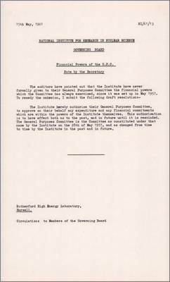 NI/61/13: Financial powers of the GPC (15 May 1961)