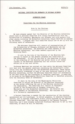 NI/62/15: Committees for the Electron Laboratory (30 November 1962)