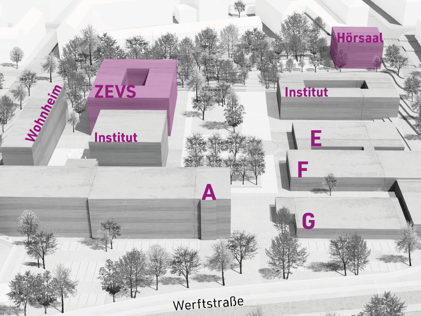 Rahmenplan der Technischen Fakultät mit Highlight auf ZEVS und Hörsaalneubau