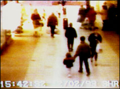 Freeze frame of CCTV from the Strand Shopping Centre, Bootle