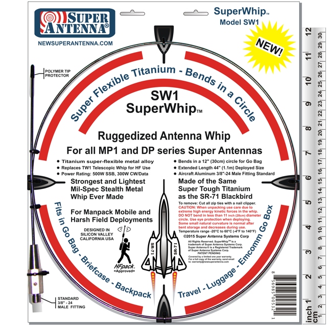 SW1 SuperWhip Ruggedized Whip for MP1 HF Portable Antenna