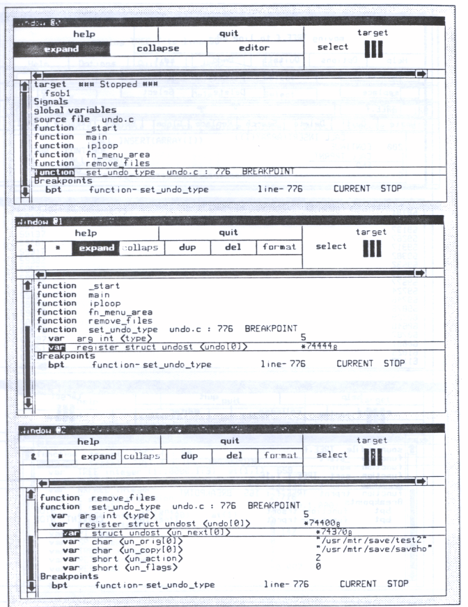 Figure 8: Ups in window 1 with the function expanded and variables displayed.
In window 2 a structure is expanded