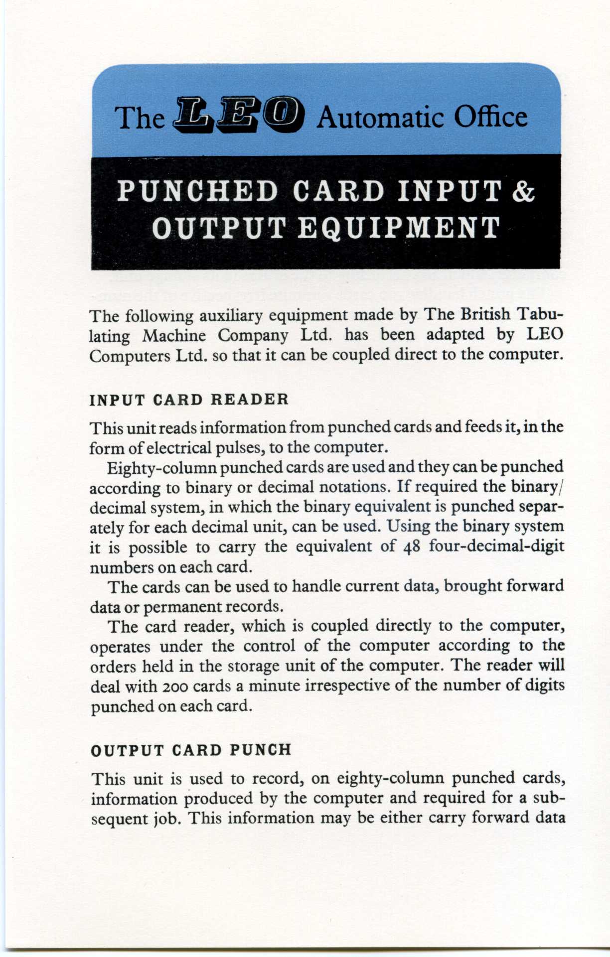 Leo Leaflet: Punched card Equipment (1)