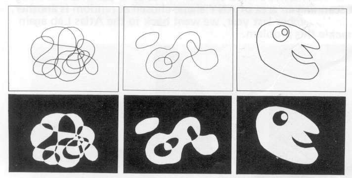 Figure 7; there is no limit to the complexity of a single outline; however, 
if an outline crosses itself, the scanned version will show a CHEQUERBOARDING effect. 
A set of outlines scanned together in this way is called a FIGURE.