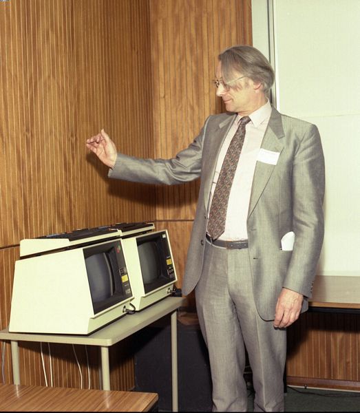 Fig 2.1b Fourteen years on  Professor A MacFarlane officiates at the closing 
ceremony of the Facility, its pioneering work successfully accomplished