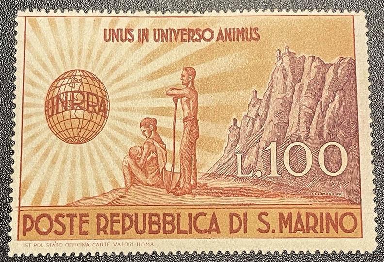 San Marino stamp celebrating UNRRA Image of San Marino stamp celebrating UNRRA