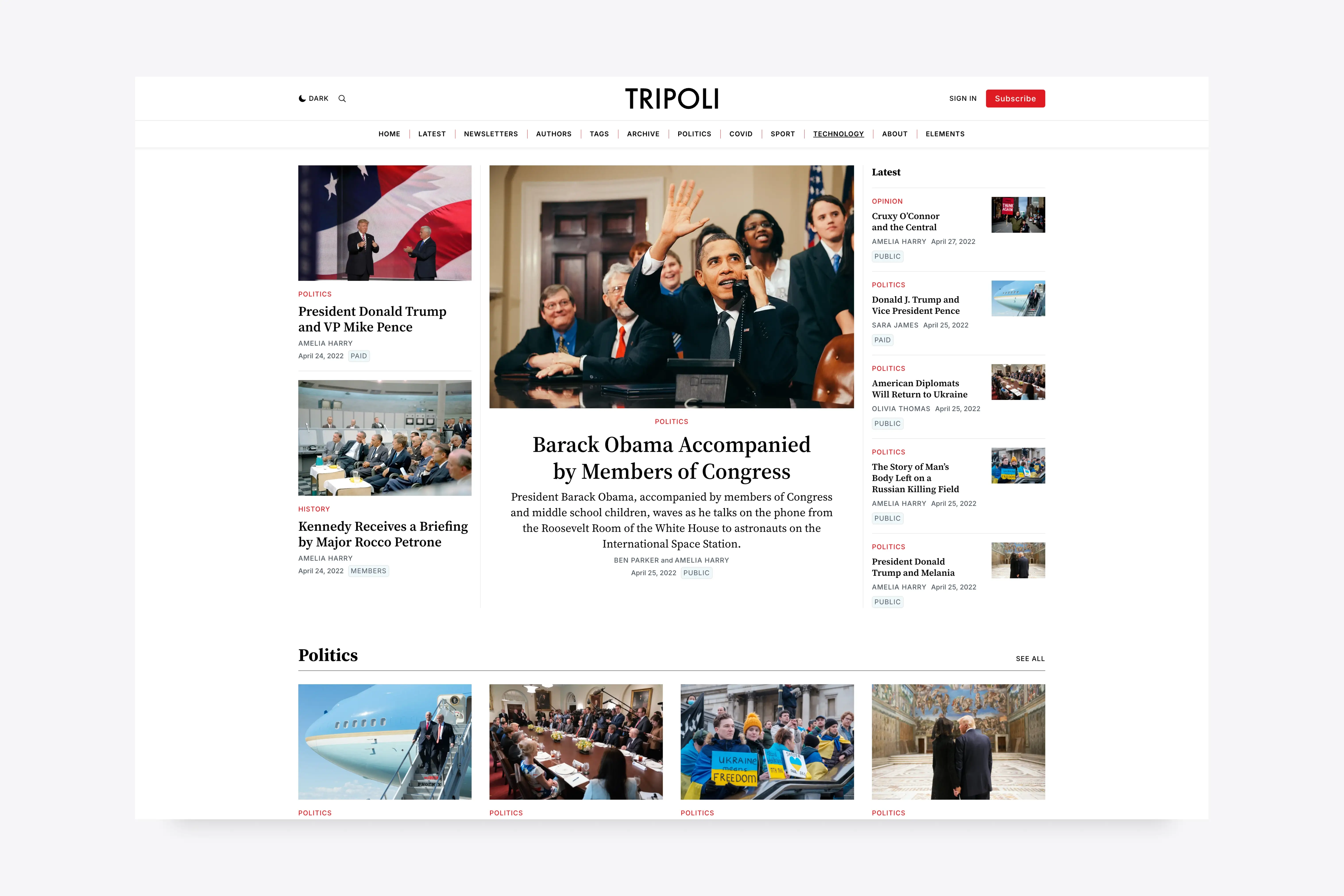 Tripoli Ghost Theme - Clean and modern light mode interface for news websites