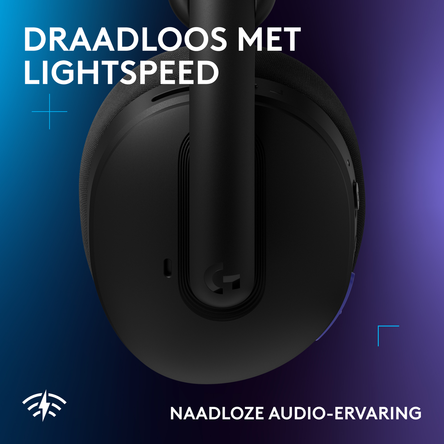Draadloze gaming koptelefoon met Logitech logo en tekst.