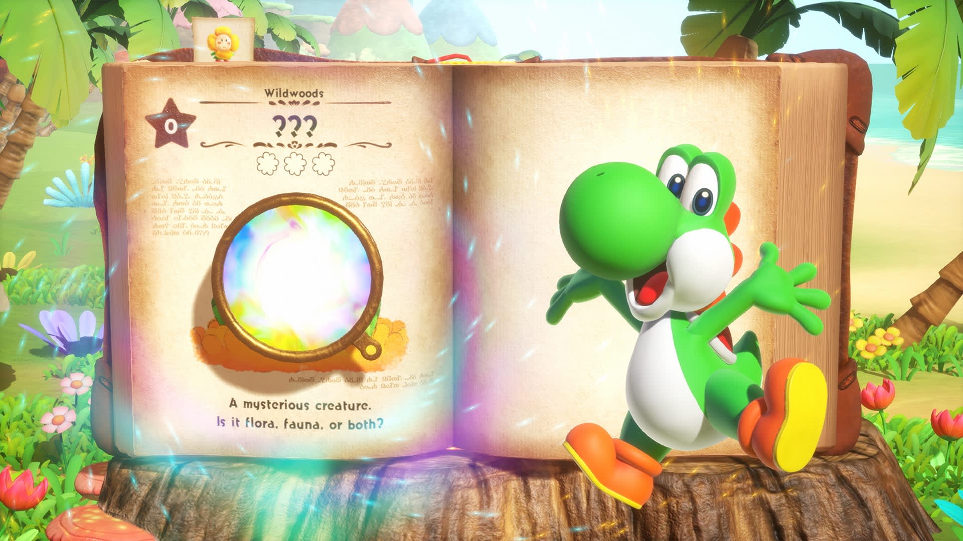 Yoshi about to leap into the pages of the Mysterious Book.