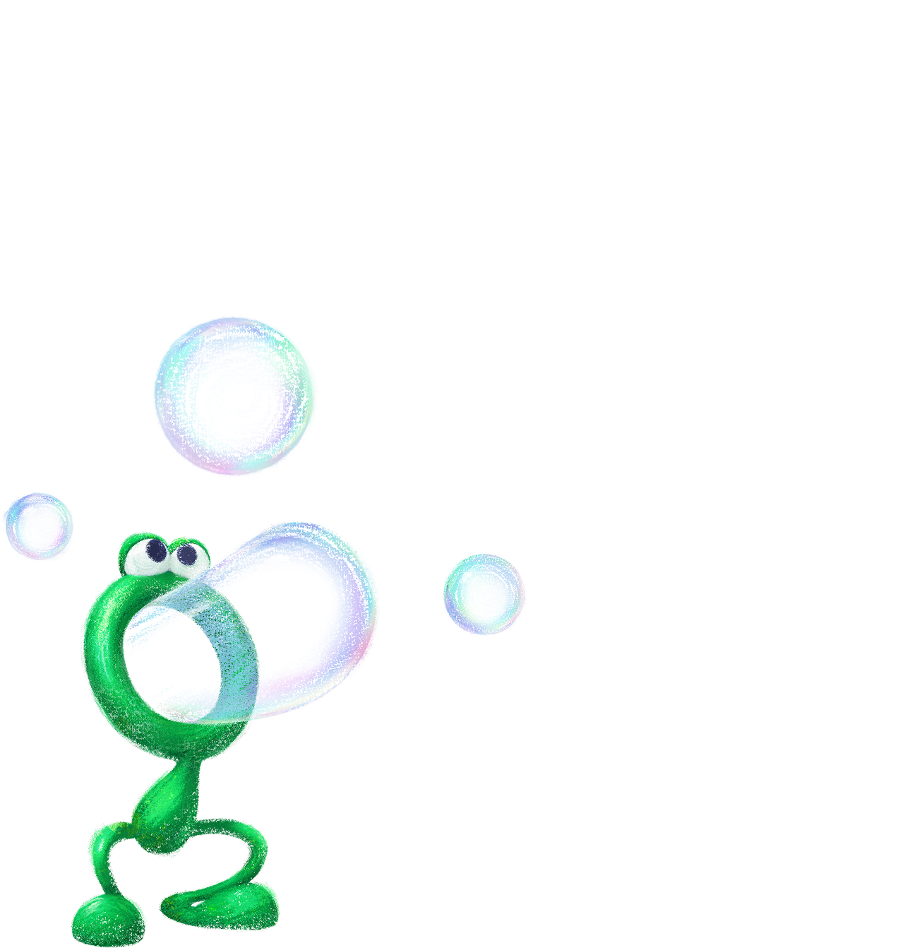 An illustration of Yoshi trapped in a bubble created by a Glubbit, a creature that blows big bubbles.