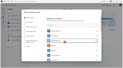interface logicielle affichant une fenêtre contextuelle intitulée « Ajouter une action de connecteur avec plusieurs options de connecteur »