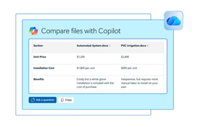 Recorte de pantalla de un ordenador mostrando Comparar archivos con Copilot.