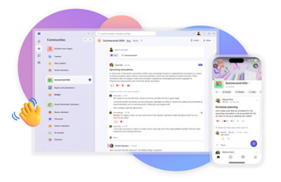 HOA Community chat with additional image of same chat on mobile phone interface
