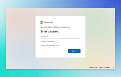 Prisijungimo prie „Microsoft“ paskyros informacijos ekrano kopija.