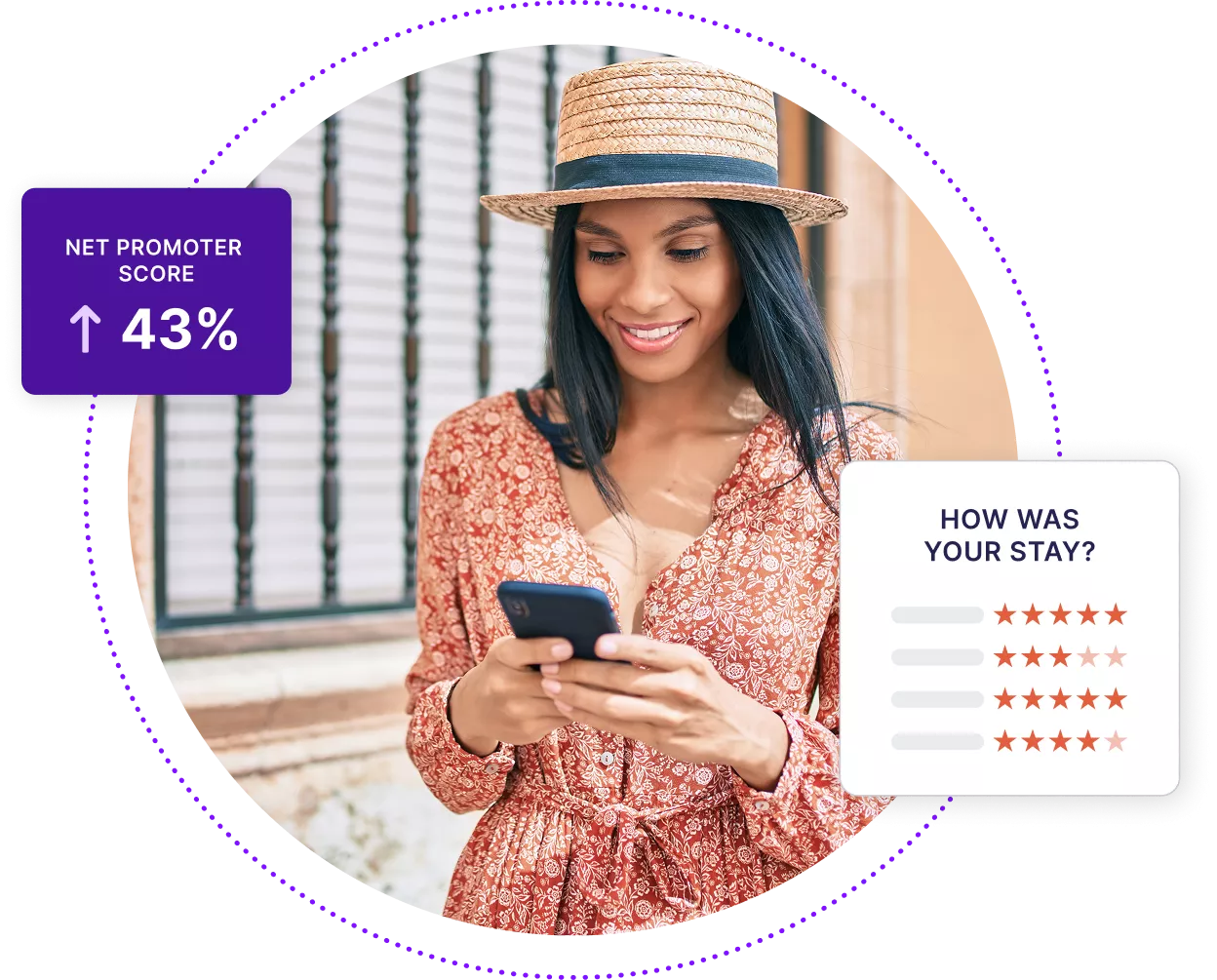 Smiling woman looking at her phone