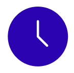 Clock icon showing the time as 4:00 within a purple circle.