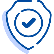 A shield icon with a checkmark in blue, indicating security or trustworthiness.