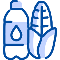 Icon representing food assistance, showing a bottle next to an ear of maize.