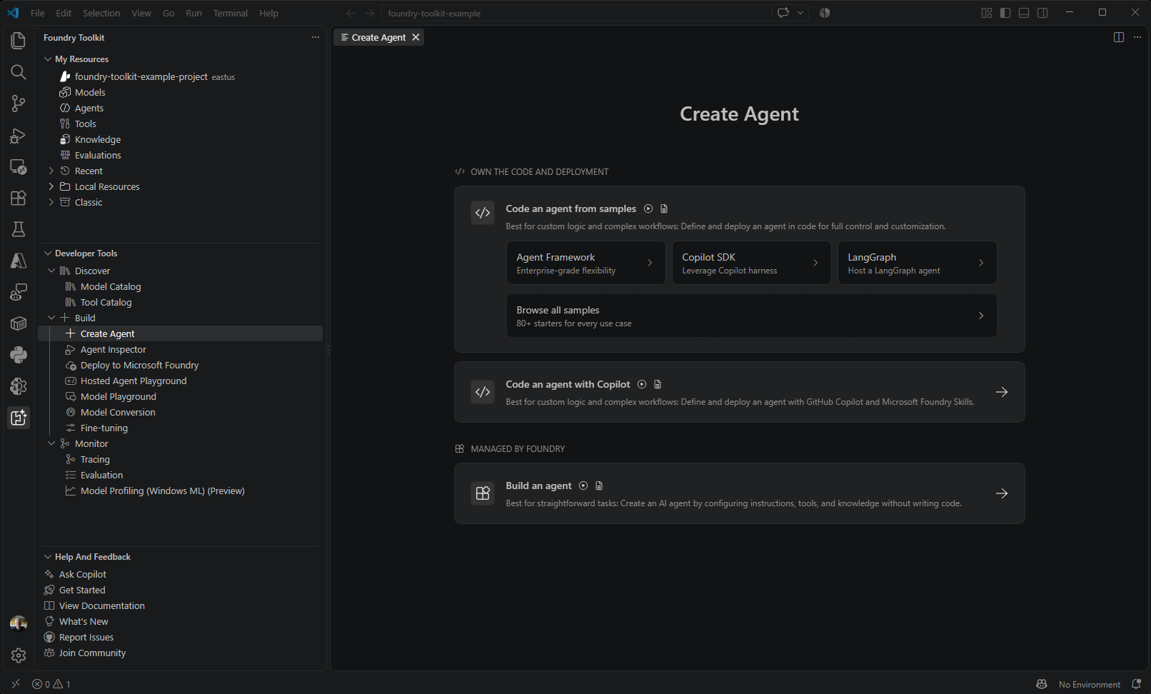 Screenshot showing the Agent Builder interface for creating and managing AI agents