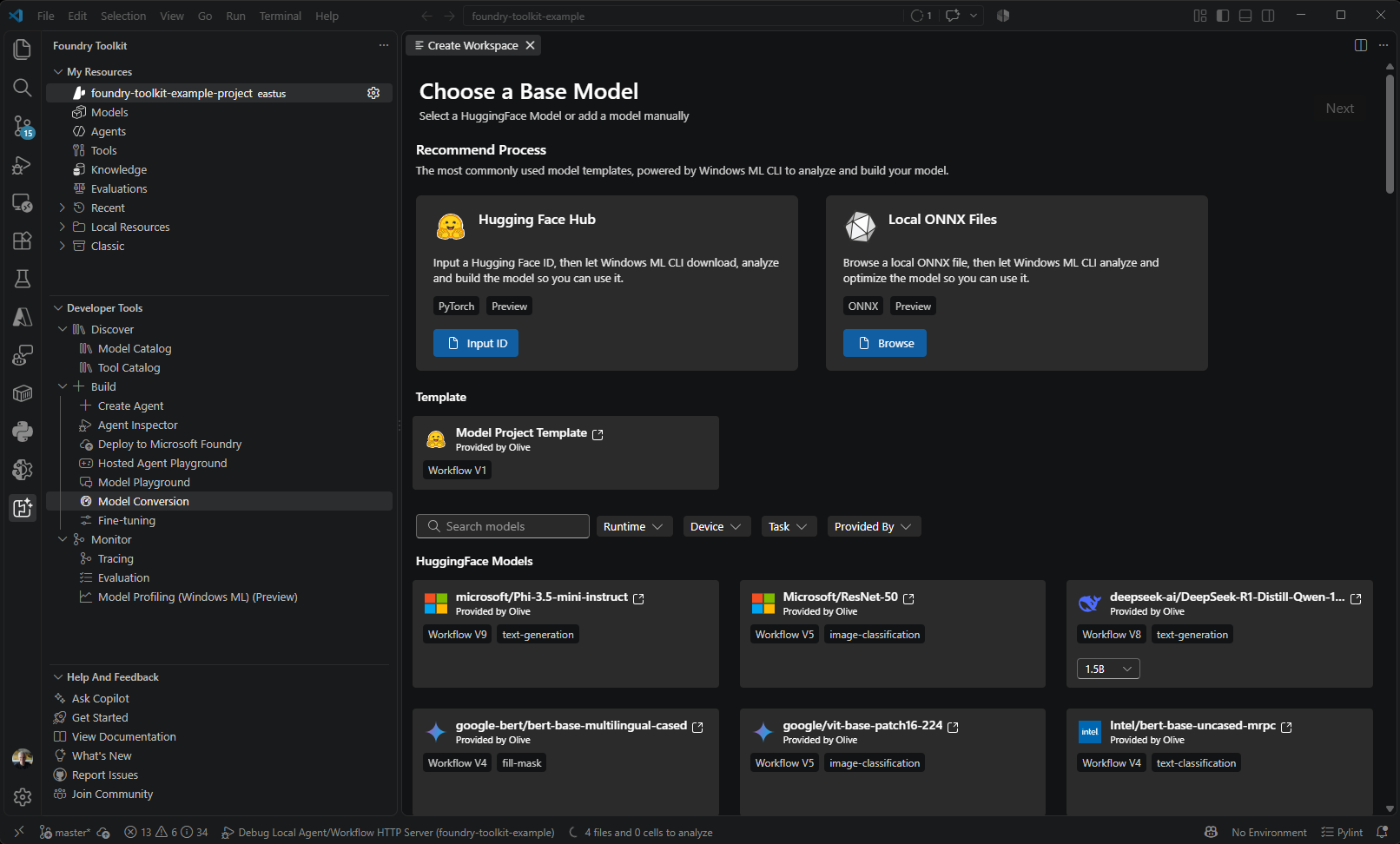 Screenshot showing the Model Conversion interface with tools for optimizing and transforming AI models