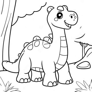 Página Para Colorear De Brontosaurio Adorable En Un Bosque 23523-18580