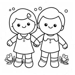 Cute Friends Holding Hands Coloring Page 42174-33333