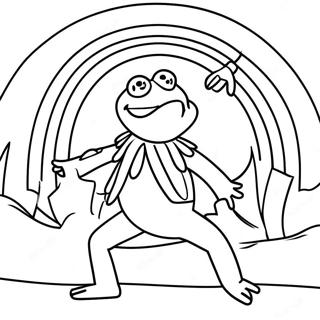 Page À Colorier De Kermit Chantant Dans Un Arc-En-Ciel 54894-43441