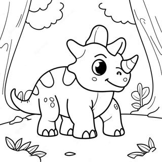 Página Para Colorear De Un Lindos Triceratops En Un Bosque 8891-7062