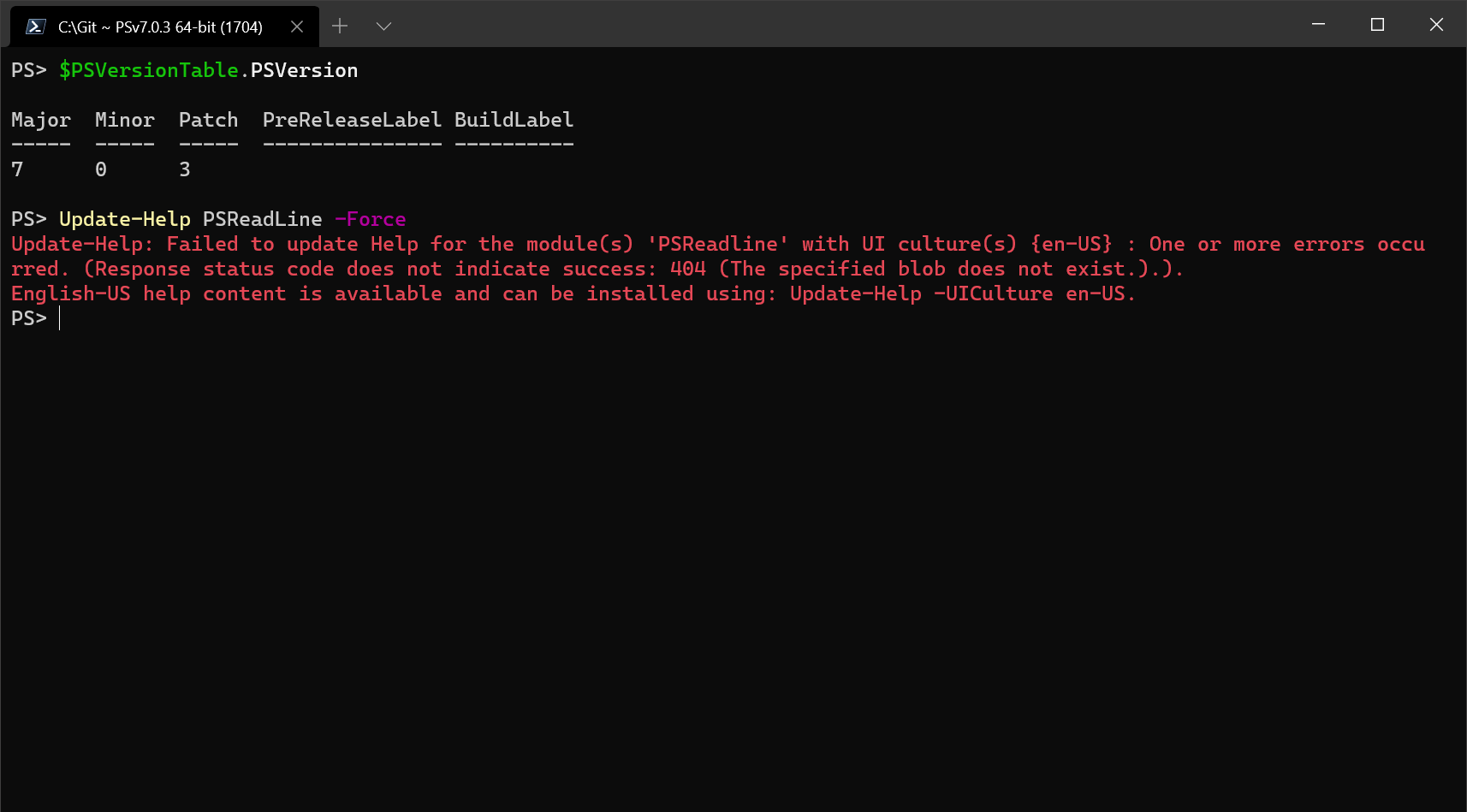 Error updating PSReadLine help
