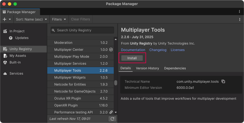 Install button in the corner of the details panel