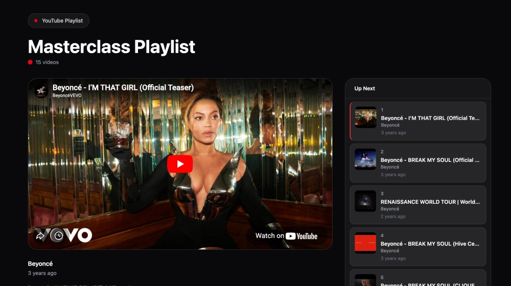 Widget Moderne Liste de Lecture YouTube