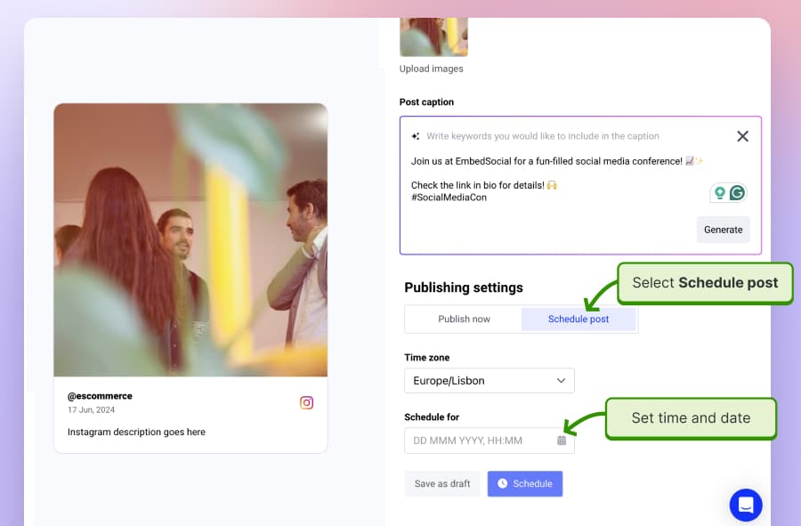 choosing your scheduling time via EmbedSocial