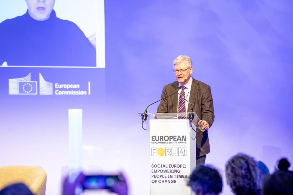 Social Forum 2026 - Day 2: Laszlo Andor holding a speech