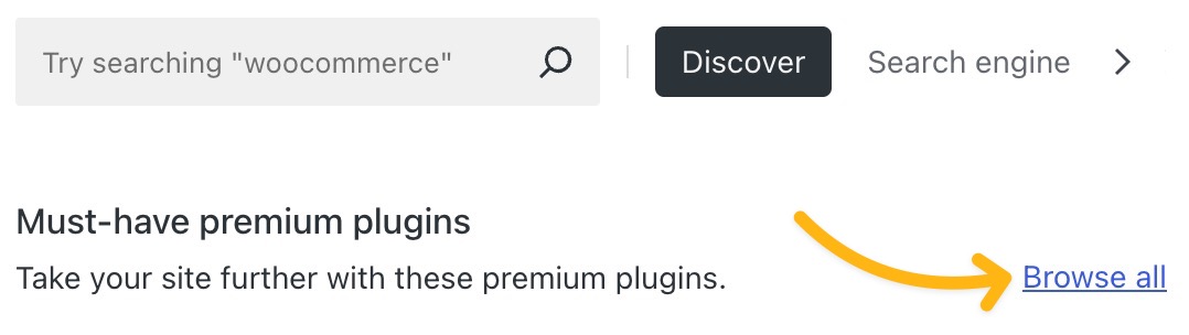 An arrow pointing to the link labeled "Browse all" next to the "Must-have premium plugins" header. 