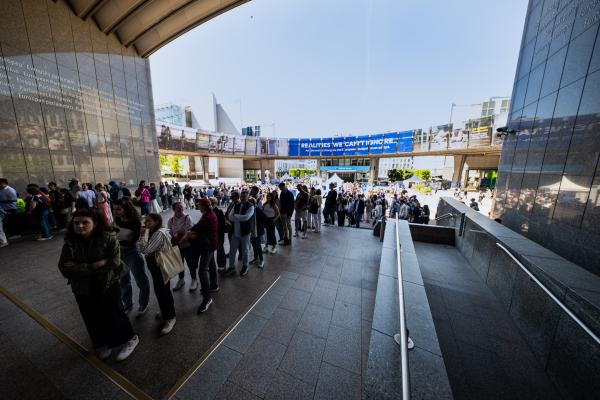 Visitors entering the European Parliament's building for the Open Day