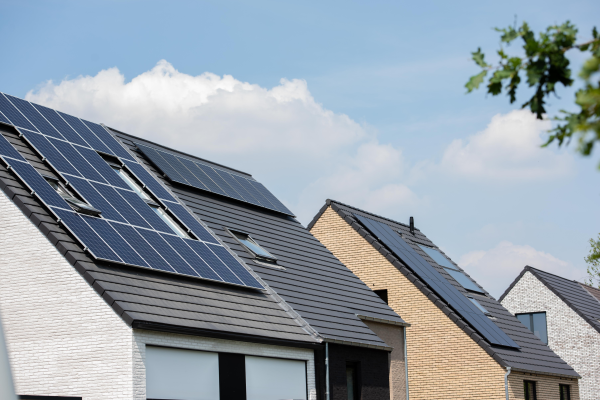 Solar panels on rooftops of houses