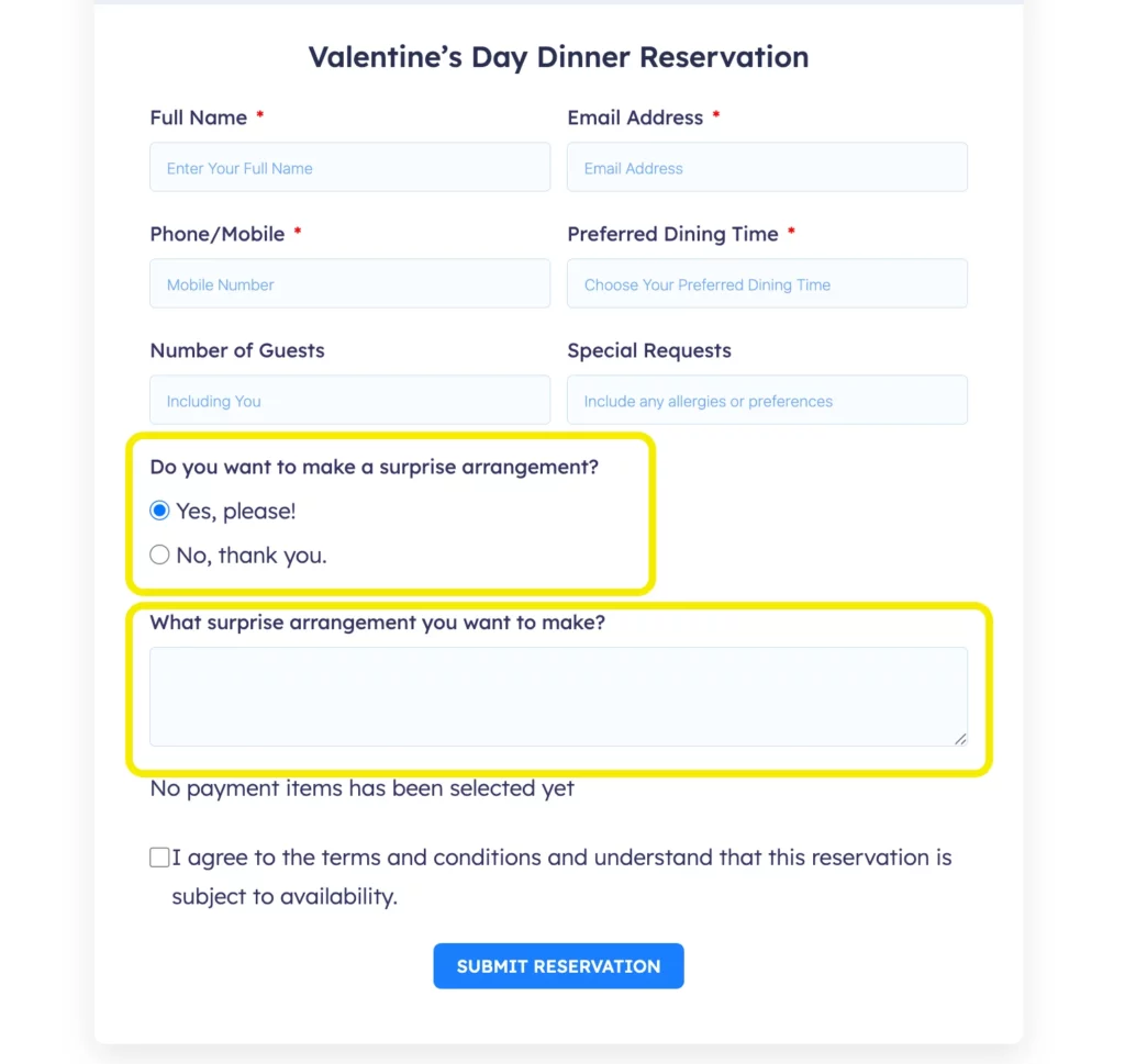 Valentine's day dinner reservation template