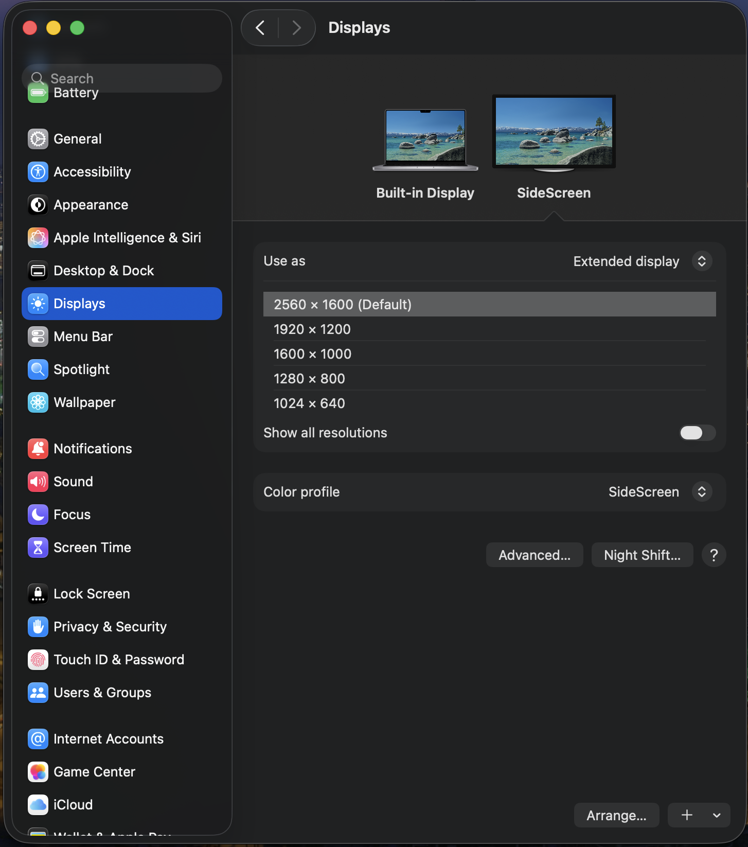 Virtual Display in macOS Display Preferences