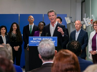 Gov. Gavin Newsom announces a proposed a 2024 ballot initiative to improve mental health services across the state, at Alvarado Hospital in San Diego on March 19, 2023. Photo by Adriana Heldiz, The San Diego Union-Tribune via AP, Pool