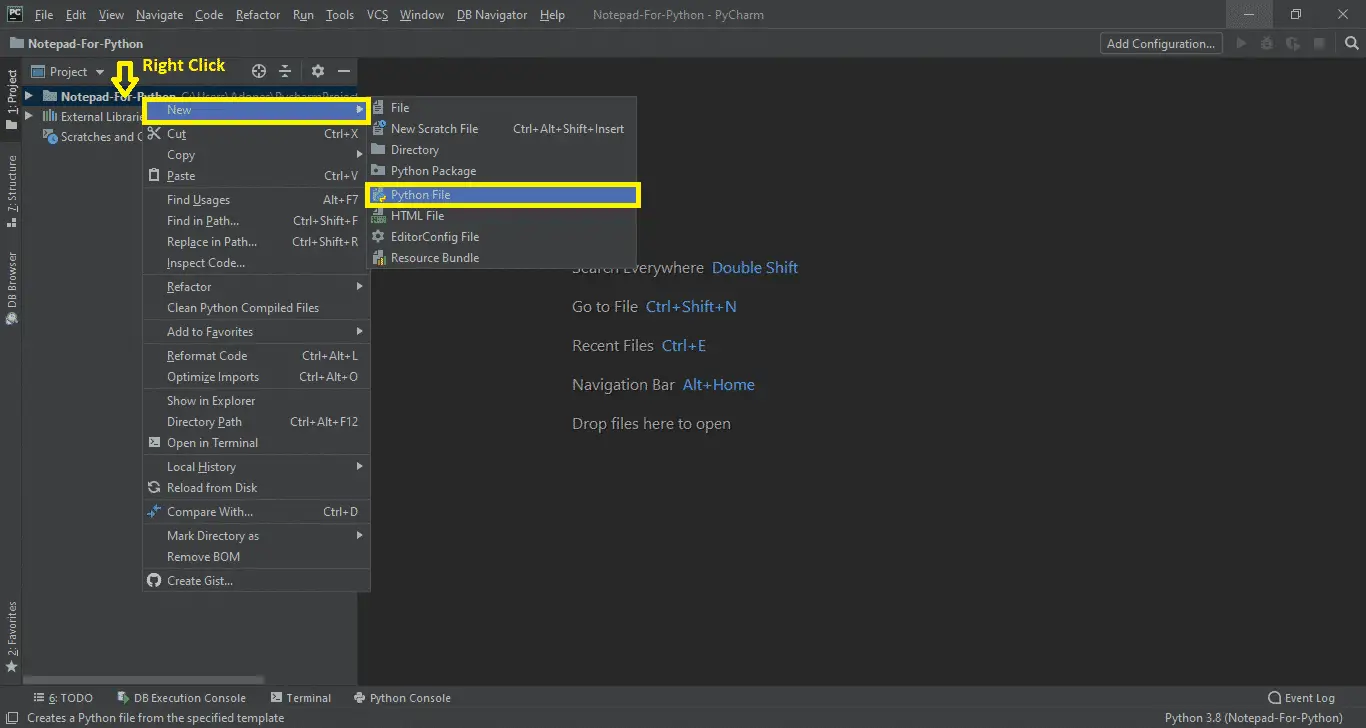 Creating Python file for Notepad
