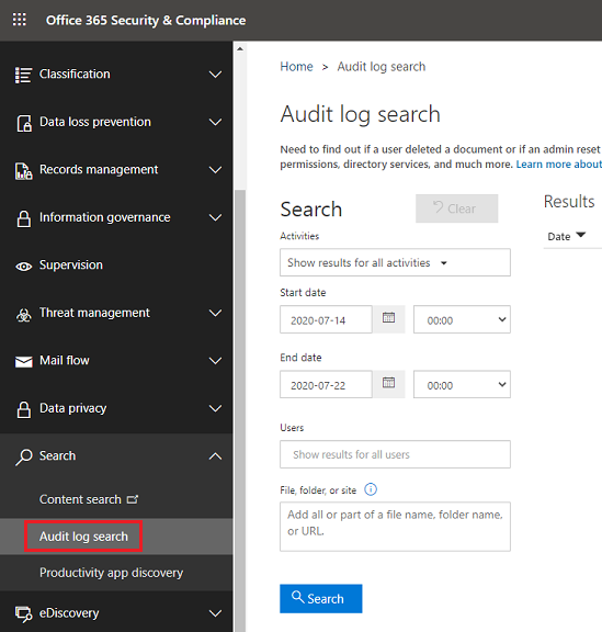 Audit log search Audit log search.