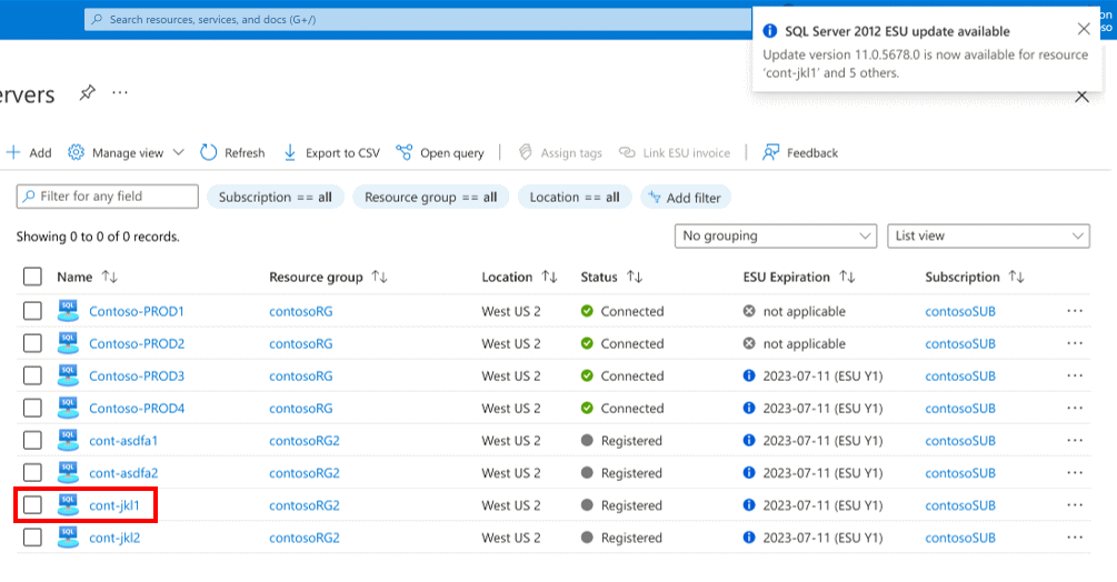 1 つのサーバーが強調表示されている、サーバーのリストのスクリーンショット。