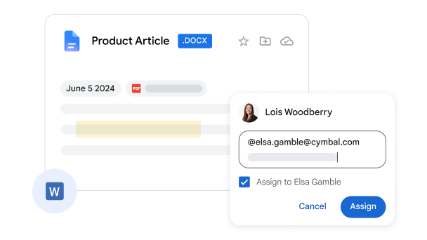 Assigning a task to a team member directly in Docs. 