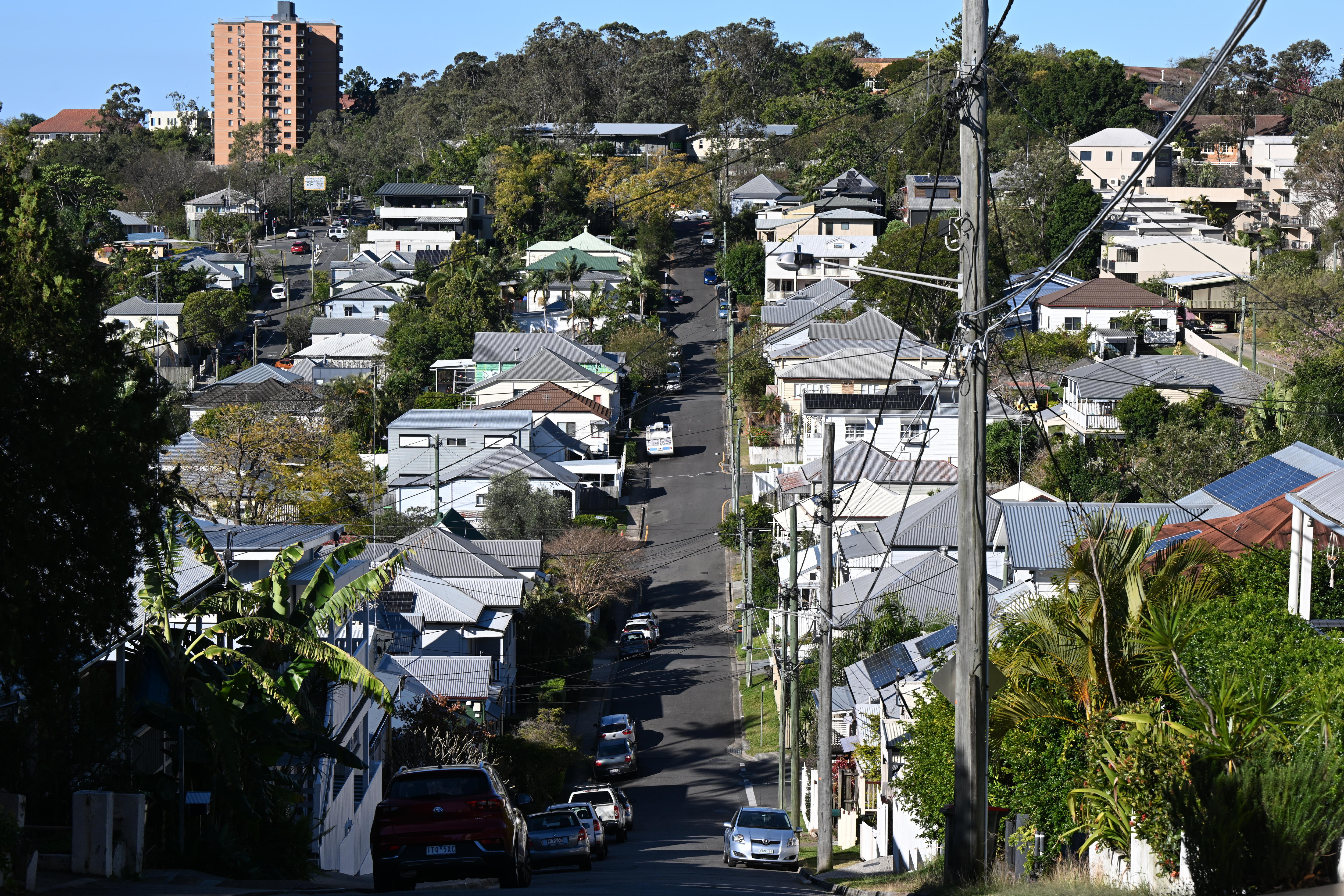 Houses are seen in the suburb of Kelvin Grove in Brisbane