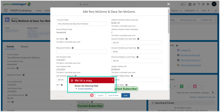 Error message for required field