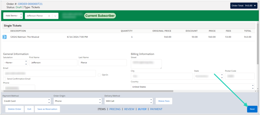 Ticket Order